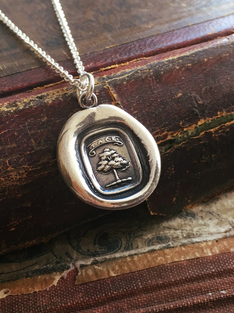 Wax Seal Necklace Tree Strong and Silent Strength Necklace Wax Seal Jewelry in sterling silver image 1