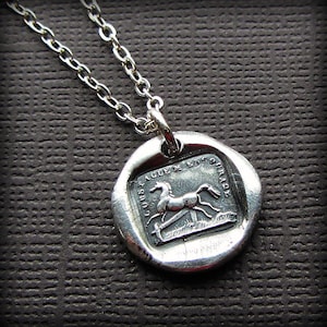 Horse Wax Seal Necklace I'm Encouraged by Obstacles - Silver Horse Necklace - Equestrian Necklace - Rise to the Occasion - FS615