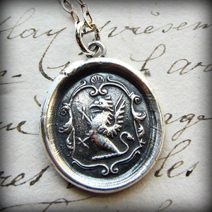 Griffin Crest Wax Seal Pendant Necklace denotes Courage, Perseverance and Watchfulness Wax Seal Jewelry E2141 image 5