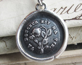 Flower & Butterfly French Wax Seal Necklace -  Silver Wax Seal Jewelry - Romantic Gift for Her - Your Sweetness is my Life