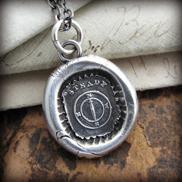 Compass Wax Seal Necklace - Mariners Compass - You are the Captain of your Journey - Inspirational Jewelry silver