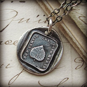 Never Changing, Never Wavering - My love will remain - Aspen Leaf Wax Seal Jewelry Necklace - Sterling Silver