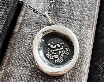 Fox Wax Seal Crest Necklace - I Am Enough - Sterling Silver Inspirational Jewelry