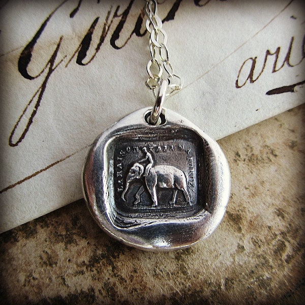 Wax Seal Charm "Reason Is My Strength" - Elephant wax seal necklace - Strength, Wit and Ambition - FS655