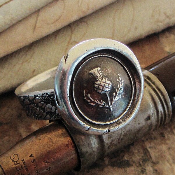 Scottish Thistle Wax Seal Ring - Scottish Jewelry - Outlander Jewelry - Scottish Thistle Ring in your choice of ring bands
