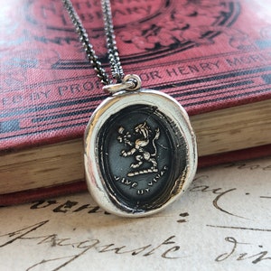 Lion and Rose - Sterling Silver Wax Seal Pendant Necklace - Live Life to the Fullest - Vive ut Vivas - Latin Motto - RP810