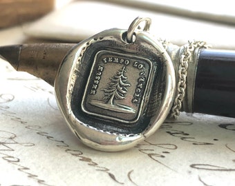 Leaning Tree Wax Seal Necklace - symbol for the Steadfast and Unwavering - Sterling Silver Wax Seal Jewelry