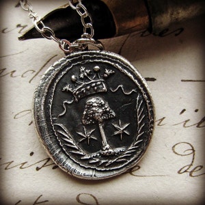 Tree Wax Seal Necklace - Family Tree - Antique Armorial wax seal pendant Family Tree wax seal jewelry in sterling silver