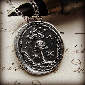 Tree Wax Seal Necklace - Family Tree - Antique Armorial wax seal pendant Family Tree wax seal jewelry in sterling silver