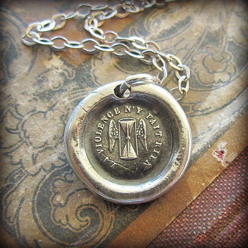 Time Wax Seal Necklace You Can/'t Fight Time FP385 Winged Hourglass