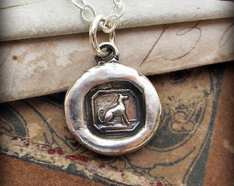 Greyhound Dog Wax Seal Necklace – Sterling Silver Pendant – Loyalty and Courage