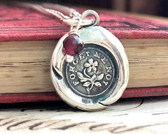 Memorial Necklace - Remembrance Gift - Forget me Not Keepsake Jewelry in sterling silver -  Bereavement Gift - Gift for Loss