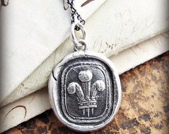 Fleur de Lis Jewelry - Sterling Silver Wax Seal Necklace - Coat of Arms Heraldic Crest Necklace