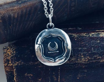 Moon Wax Seal Necklace - Silver Crescent Moon Wax Seal Jewelry - Meaningful and Symbolic Jewelry Gift - Enlightenment