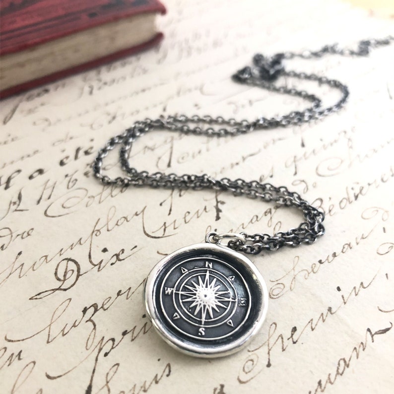 Compass Wax Seal Necklace Compass Rose Nautical Necklace Graduation Necklace Nautical Jewelry Guidance & Direction E2135 image 1