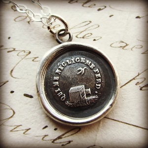 He Who Neglects Me Loses Me - Inspirational Necklace - French wax seal charm necklace - birdcage inspirational antique necklace