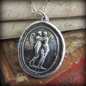 Cupid and Psyche Wax Seal Pendant  Necklace - Soul Mates - Love can overcome any obstacle - E2220