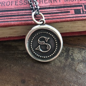 Initial S Necklace - Sterling Silver Wax Seal Pendant Necklace - Wax seal Jewelry Letter Initial Pendant