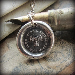 Friendship Wax Seal Necklace - Time Passes But Our Friendship Remains - Winged Hourglass Necklace