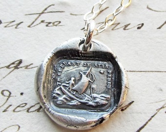If I Lose You I am Lost Wax Seal Necklace - Sailboat Polar Star - Sterling Silver