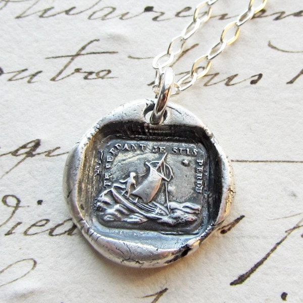 If I Lose You I am Lost Wax Seal Necklace - Sailboat Polar Star - Sterling Silver