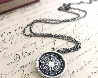 Compass Wax Seal Necklace - Compass Rose - Nautical Necklace -Graduation Necklace - Nautical Jewelry - Guidance & Direction