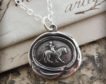 Cupid and Lion Wax Seal Pendant Necklace - Love Conquers All - With Love Anything is Possible