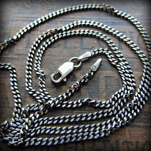 Curb Chain 2mm - Sterling Silver - mens - womens - antiqued silver - shiny silver