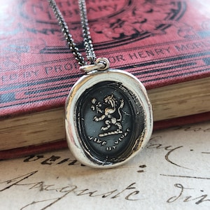 Lion Wax Seal Necklace, Lion and Rose Wax Seal Pendant, Live Life to the Fullest, Vive ut Vivas Latin Jewelry