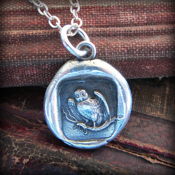 Owl Pendant - Owl Wax Seal Necklace - symbol for Wisdom, Vigilance, Mystery & Protection