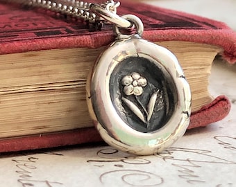 Sweet Tiny Flower Wax Seal Jewelry Pendant - Flower Necklace in Sterling Silver