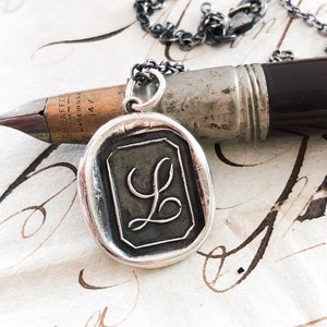 Initial L Necklace - Sterling Silver Wax Seal Pendant Necklace - Wax Seal Jewelry Letter Initial Pendant