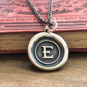 Initial E Necklace - Sterling Silver Wax Seal Pendant Necklace - Wax seal Jewelry Letter Initial Pendant