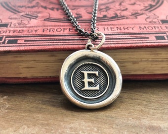 Initial E Necklace - Sterling Silver Wax Seal Pendant Necklace - Wax seal Jewelry Letter Initial Pendant