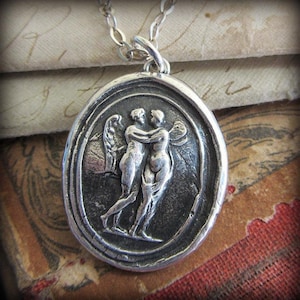 Cupid and Psyche Wax Seal Pendant  Necklace - Soul Mates - Love can overcome any obstacle - E2220