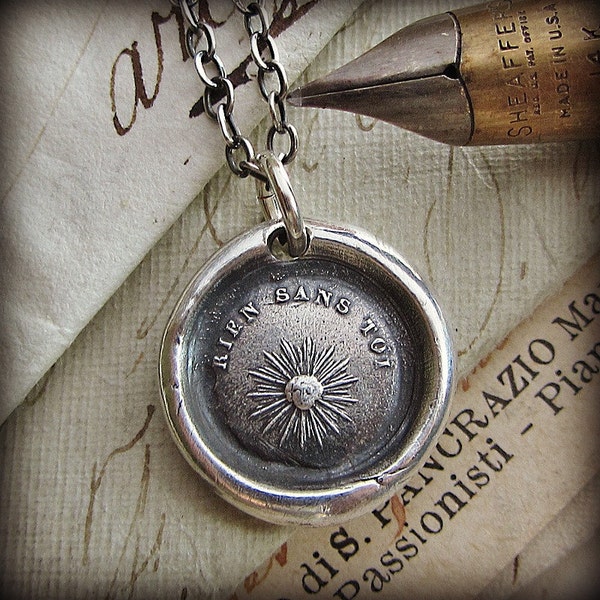 Nothing Without You - You are my Sunshine - Gift for Her - French motto wax seal necklace in Sterling Silver