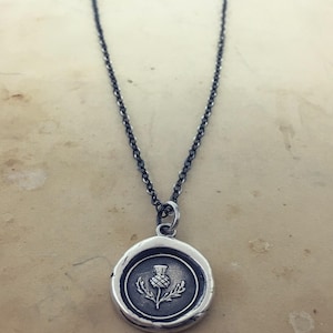 Scottish Thistle Wax Seal Necklace - Outlander Silver Wax Seal Jewelry - Scotland Thistle