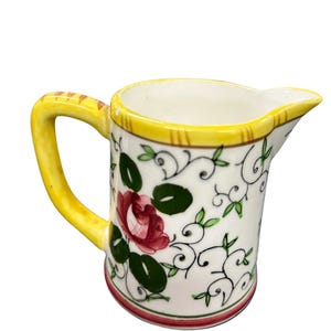 Vintage Floral Ceramic Creamer Pitcher - Yellow and Red Accents