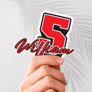 Sports Number Style Custom Name Sticker, Personalized Decal, Vinyl Sticker, Custom Label Sticker, Water Resistant