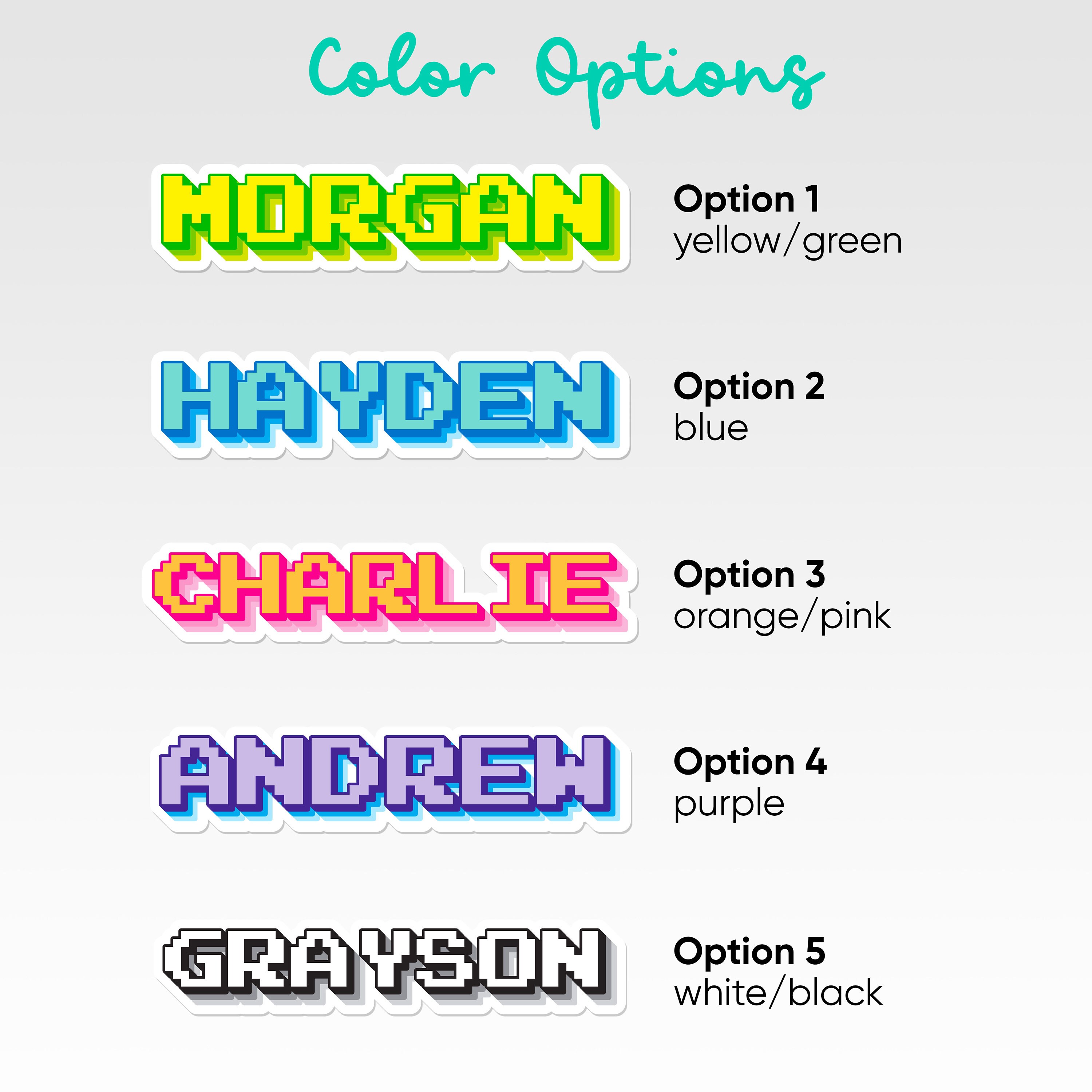 8 Bit Font Style Custom Name Sticker, 8-bit, Pixel Gamer, Personalized ...