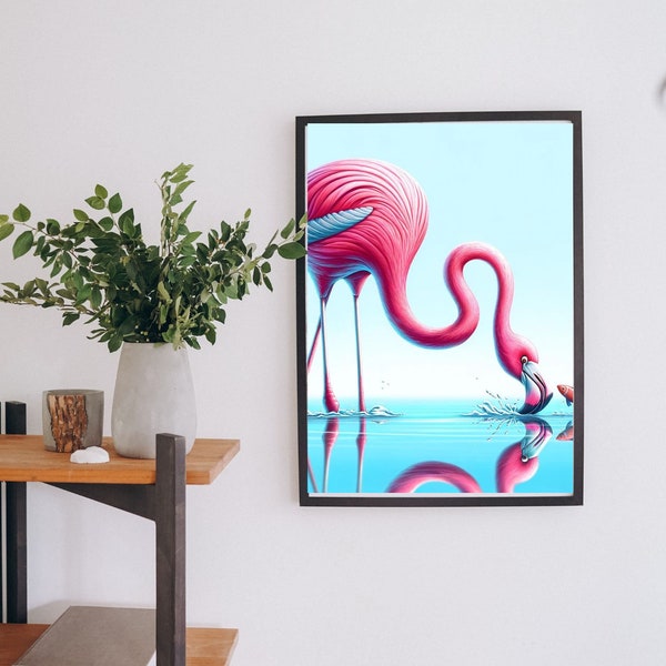 Elegant Pink Flamingo Digital Art Print for Modern Home Decor, Living Room Decor, Flamingo Modern Wall Art, Bird Art, Blush Pink Bird Poster