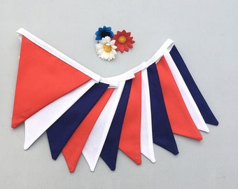 Fabric Bunting Red White and Blue Indoor and Outdoor Use Great Britain Coronation Football Olympic Games Anniversary Celebration Handmade