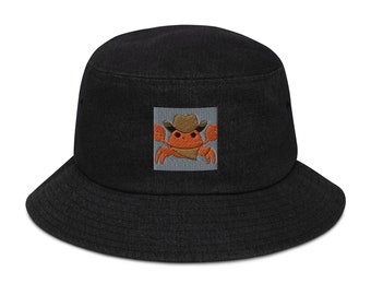 embroidered cowboy crab Denim bucket hat