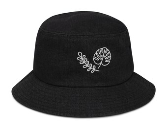 Embroidered Plant Denim bucket hat