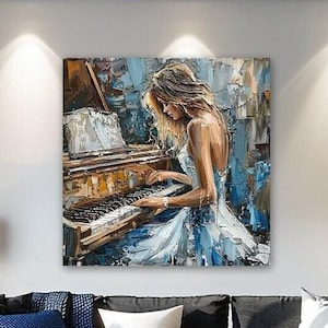 Elegant Abstract Woman Playing Piano Canvas Art - Stylish Wall Decor | Music Lover Gift for new home