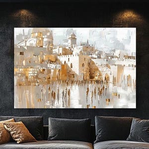 Jerusalem Canvas Art for Jewish Home Decor, Gold Judaica Art judaica art for the wall torah scholar