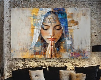 Shabbat Shalom Canvas Art: Jewish Woman Prayer, Judaica Home Decor | support israel