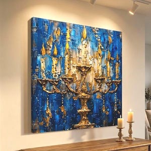 7 Branch Menorah wall art | Abstract Jewish Home Decor, Floral Judaica gift from israel, jewish contemporary art for living room decor