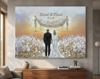 Jewish Wedding Art Canvas, Modern Judaica Chuppah Print, Mazel Tov Gift