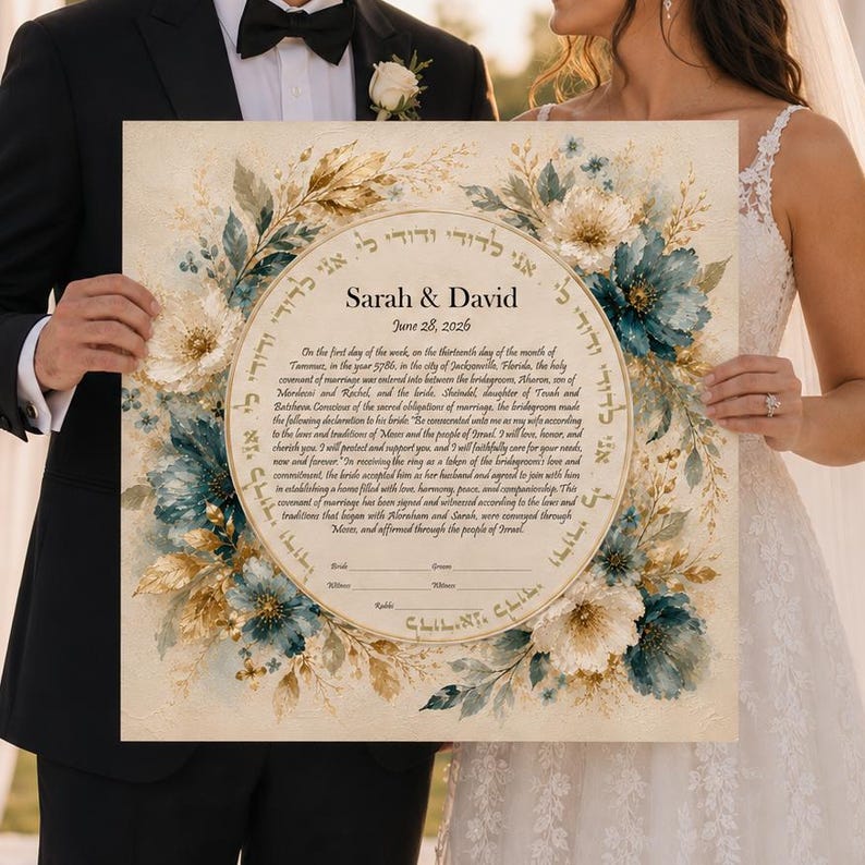 Elegant floral ketubah marriage certificate by Tomasio Art